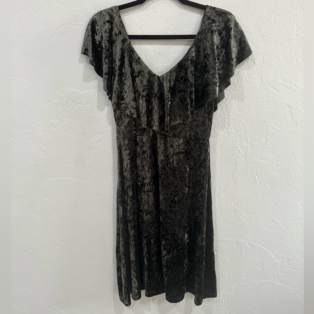 PQLA Olive Crushed Velvet Midi Dress
